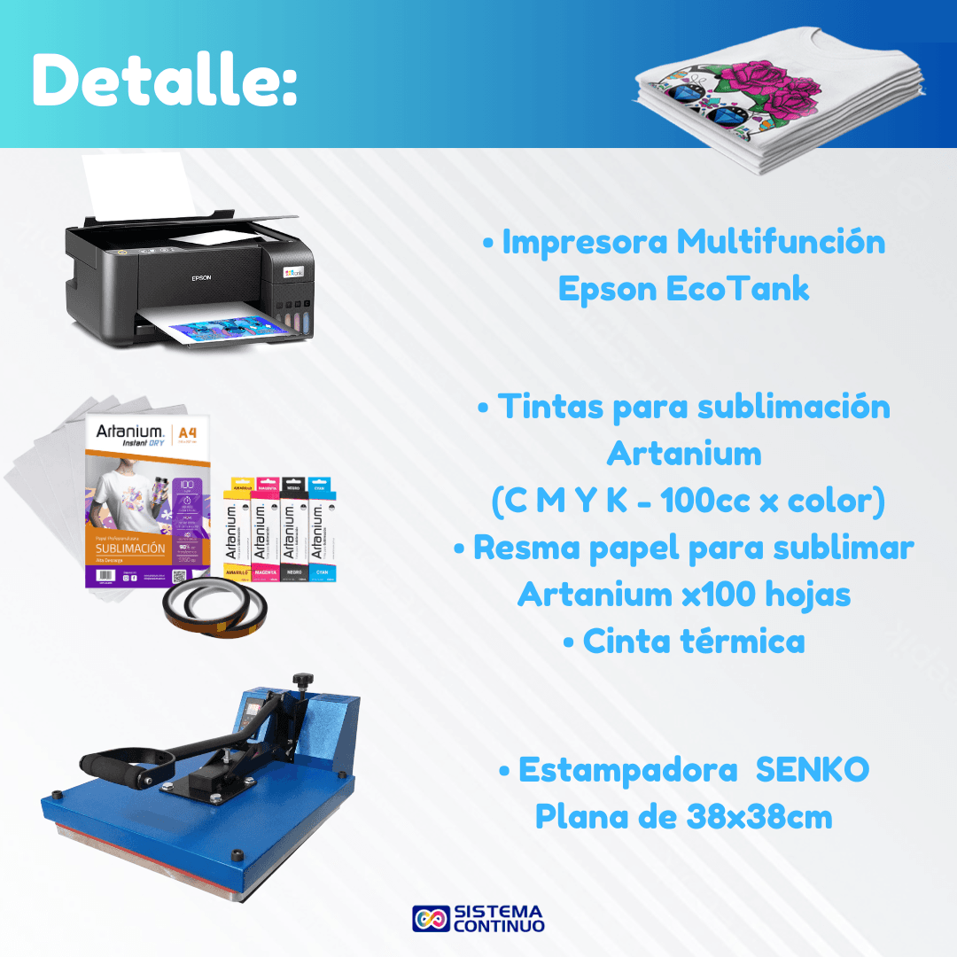 Combo REMERAS: Estampadora Plana de 38x38 + Impresora Epson + Tintas + Papel + Cinta Térmica