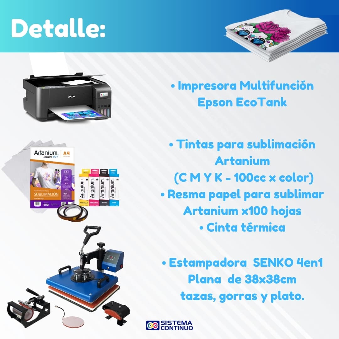 Combo TODO EN 1: Estampadora 4 en 1 de 30x38 + Impresora Epson + Tintas + Papel + Cinta Térmica