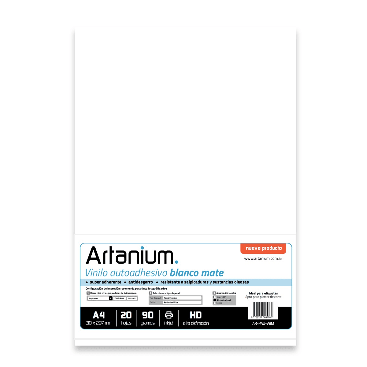 Vinilo Adhesivo Blanco Matte  - A4 90gr - 20 Hojas