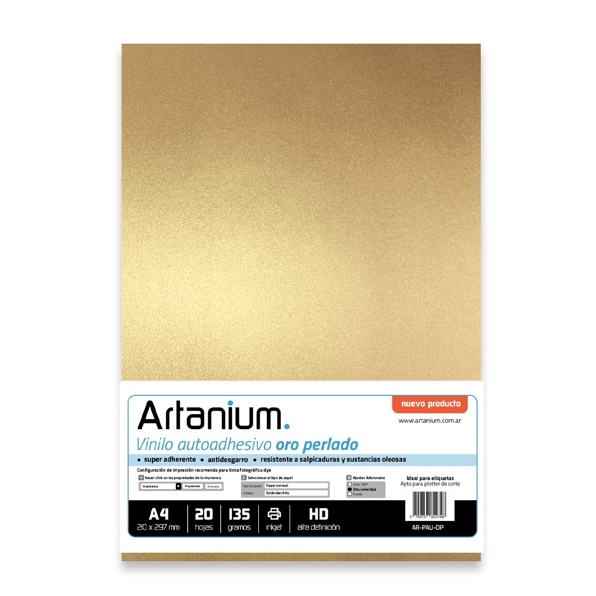 Papel Adhesivo Oro Perlado - A4 135gr - 20 Hojas