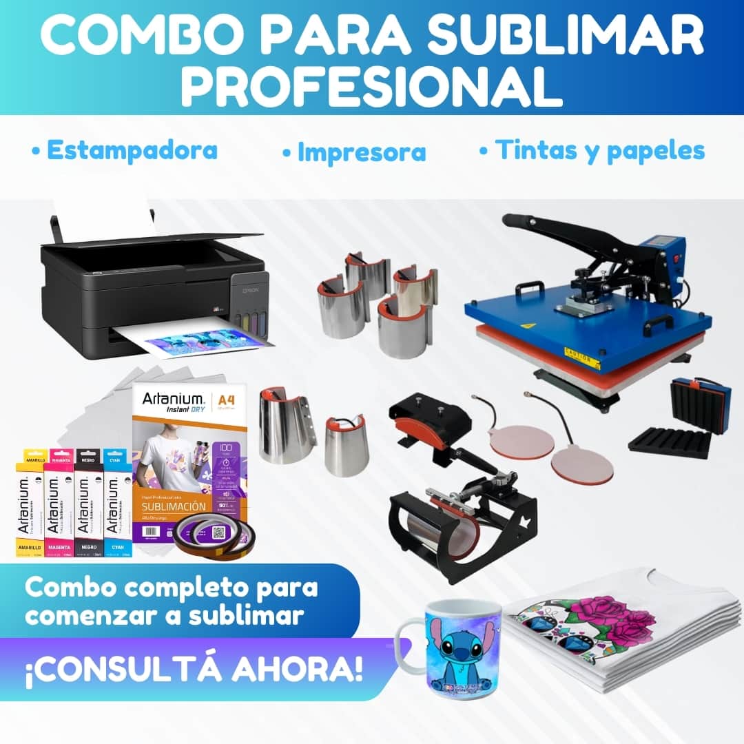 Combo PROFESIONAL: Estampadora 12 en 1 40x60 + Impresora Epson + Tintas + Papel + Cinta Térmica