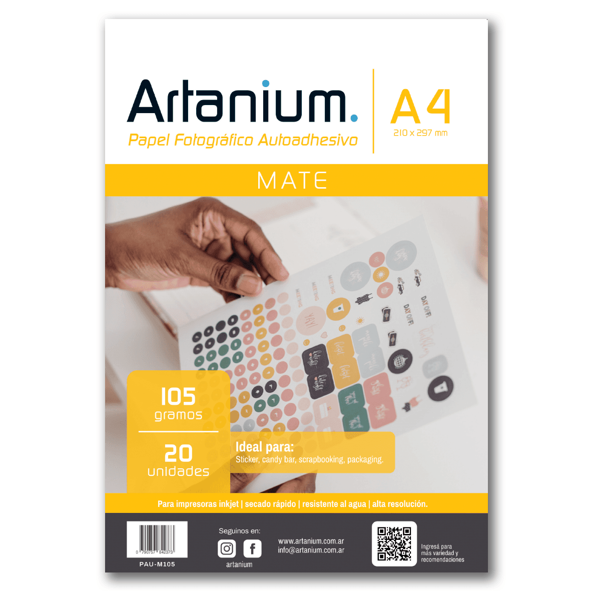 Papel Photo Matte Autoadhesivo 105gr A4 x20 Hojas