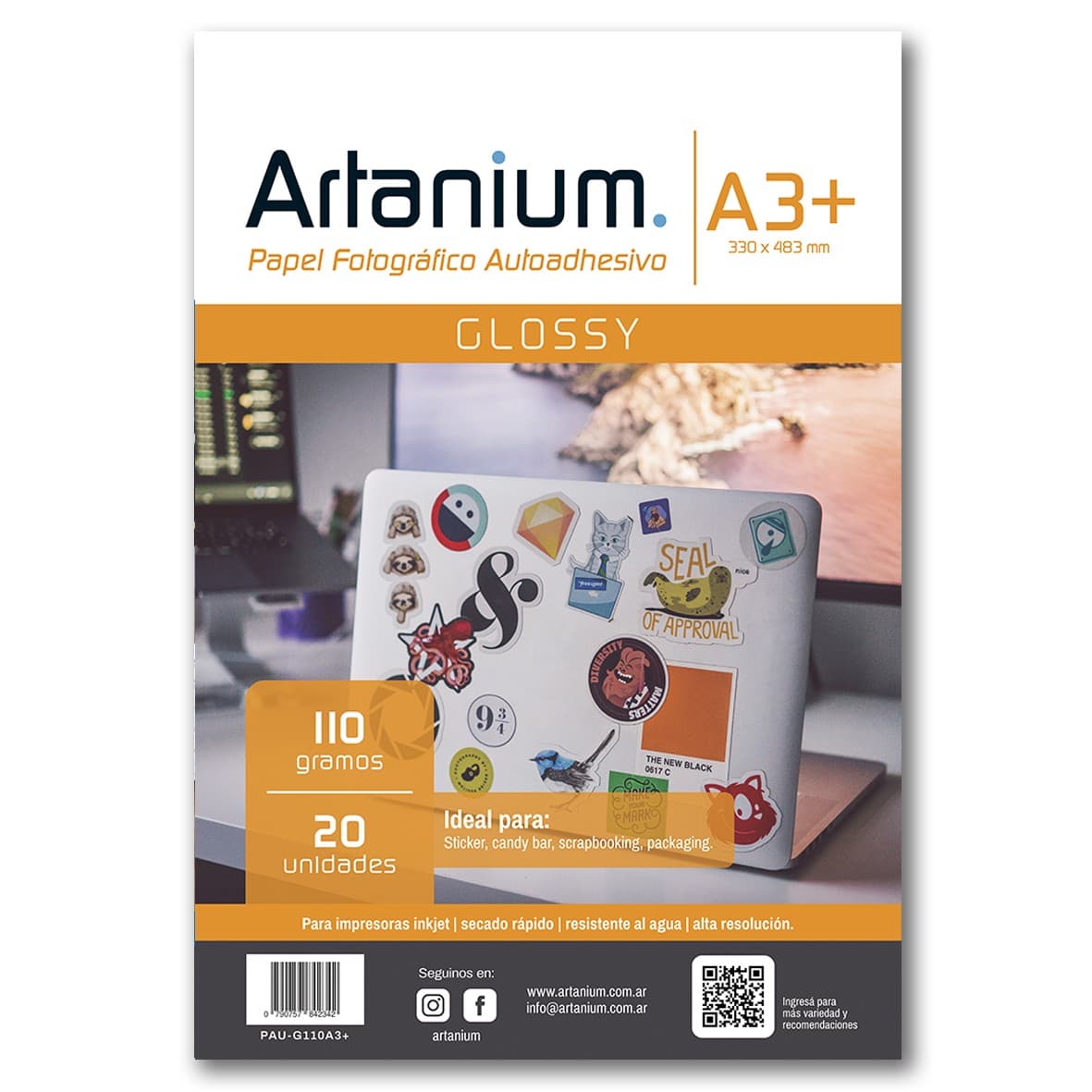 Papel Photo Glossy Autoadhesivo 110gr A3+ x20 Hojas