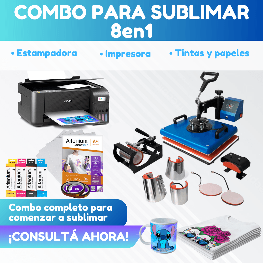 Combo Sublimación Estampadora 8 en 1 de 30x38cm + Impresora Epson